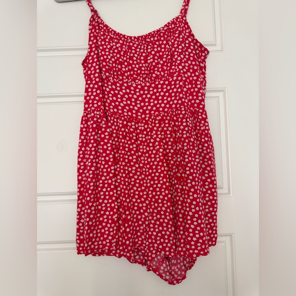 Hollister Red and White Floral Romper